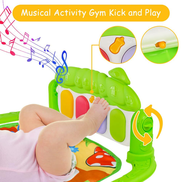 AOMIG Baby Play Mat, Baby Piano Gym with Music and Lights, Play Mat with Detachable Activity Toys, Early Development Activity Baby Play Mat Toy Gift for Babies