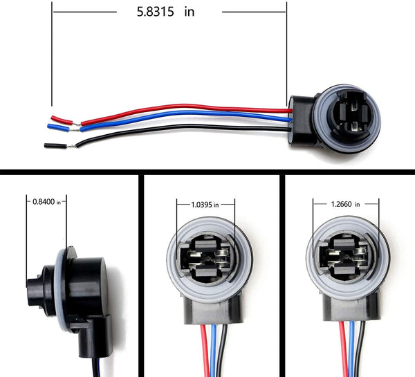 (SET OF TWO) Muzzys 3157/4157 Wire Harness Pigtail Socket for LED and Standard Bulbs Turn Signal, Brake Light, DRL, Daytime Running Lights, Backup, Reverse Lights