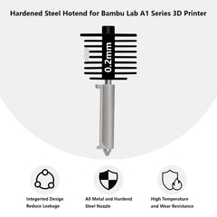 A1, A2L Hardened Steel Hotend Kit, 3D Printer Print Head Hot End Heating Block Kit with 0.2mm Leak-proof Integrated Nozzle and Silicone Socks for Bambu Lab A1/A1 Mini/A2L