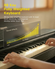 Donner DDP-95 Beginner Digital Piano with 88 Key Weighted Keyboard, Full Size Piano Keyboard Boast Wireless Connection, Record, 11 * 5 cm LCD, 610 Tones, 600 Rhythms, 3 Piano Teaching Modes, Black