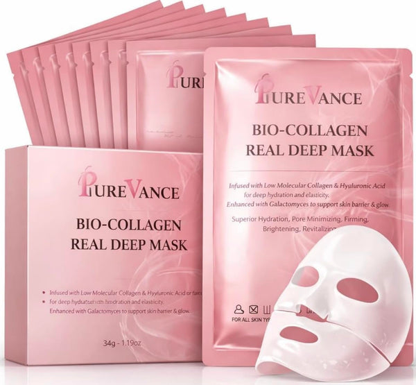 10pc Glass Skin Bio-Collagen + Hyaluronic Acid Hydrogel Face Mask