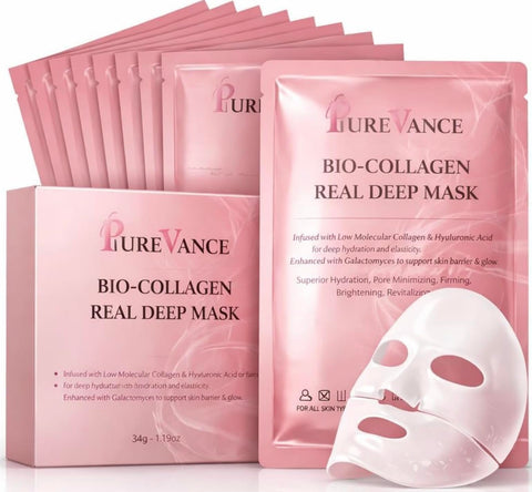 10pc Glass Skin Bio-Collagen + Hyaluronic Acid Hydrogel Face Mask