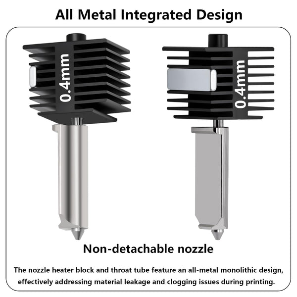 A1, A2L Hardened Steel Hotend Kit, 3D Printer Print Head Hot End Heating Block Kit with 0.4mm Leak-proof Integrated Nozzle and Silicone Socks for Bambu Lab A1/A1 Mini/A2L