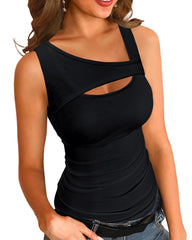 Necooer Womens Basic Black Tank Tops Summer Sleeveless Slim Shirt Ribbed Cutout Fitted Top Pullover T Shirt Tops for Women (Medium,Black)