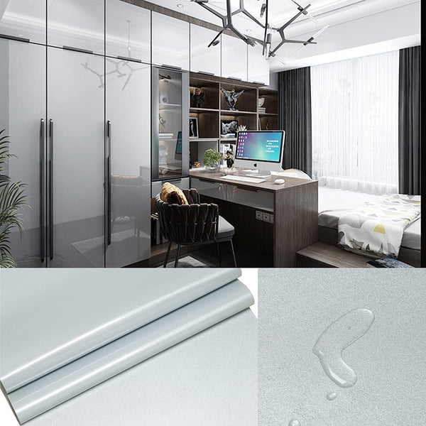 Timeet Peel and Stick Wallpaper Grey Glitter Effect Sticky Back Plastic Paper 60x500cm Self Adhesive Wallpaper Waterproof Vinyl Film Roll Furniture Stickers for Kitchen Covering Wrap Cabinets