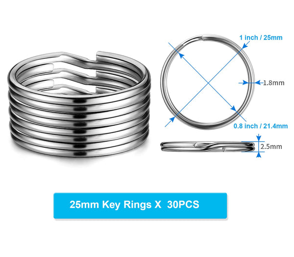 YHYZ 25mm (1.0 Inch) Key Rings Bulk (30pcs, Round), Sliver Metal Spilt Key Rings, for Kechain Chain/Dog Collar tag/DIY Craft Jewelry Making/Car Key
