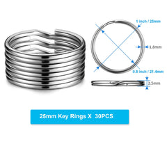 YHYZ 25mm (1.0 Inch) Key Rings Bulk (30pcs, Round), Sliver Metal Spilt Key Rings, for Kechain Chain/Dog Collar tag/DIY Craft Jewelry Making/Car Key