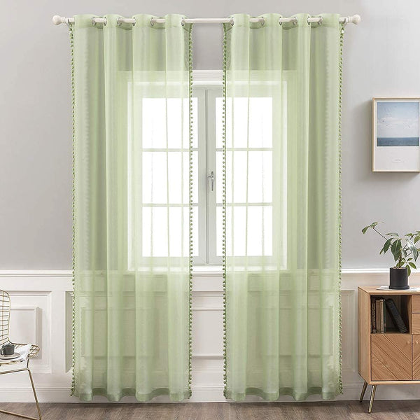 MIULEE 2 Panels Sheer Curtains Voile Transparent Curtains Voile Bedroom Ultra Soft Voile Kid Windows Balcony Decor Living Room Grommet Top 55inches Wx88inches L 140cmx225cm Green