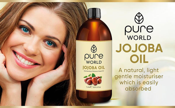 Pure World Natural Jojoba Oil 100% Pure and Undiluted 1 Litre 1000ml. Cold and Freshly Pressed Premium Quality Jojoba Oil – Skin, Nails, Body and Face, Vegan
