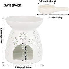ZEEWIZZ !BIG SIZE! 9.8 x 9.8 x 11.5 cms Wax Melt EssentialOil Burner White -Star Pattern, Ceramic Aroma Burners Assorted Wax Warm Aromatherapy Holder Candle Scented Diffuser Home Bedroom