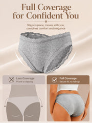 ALL OF SHE Cotton Underwear Women 5 Pack Ladies Knickers Multipack Soft Breathable Lace Trim Panties Comfortable Everyday Briefs-M