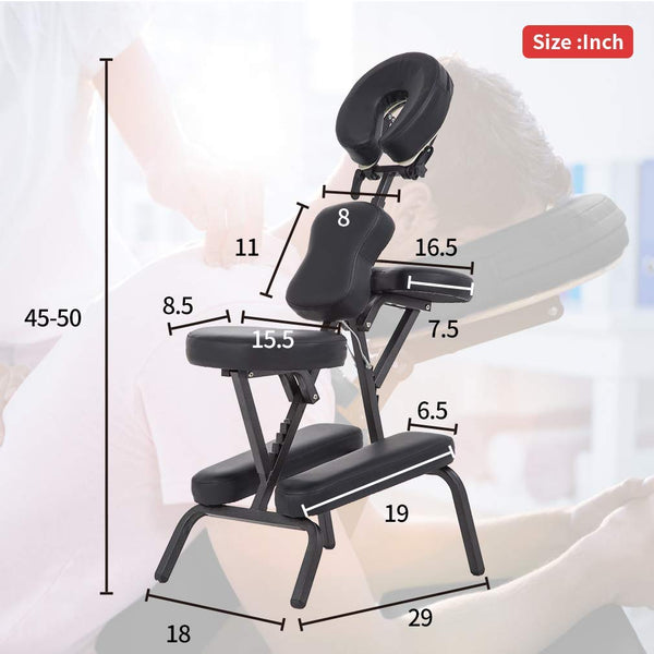 Portable Massage Chair for Tattoo and Spa Foldable Massage Therapy Chair with Adjustable Face Cradle High-Density Cushion Lightweight Design with Carrying Bag Ideal for Salon Use (Black)(Dark Black)