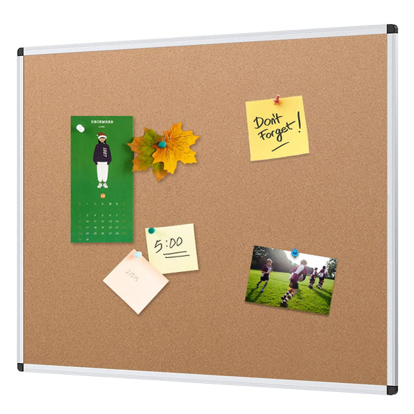 VIZ-PRO Cork Notice Board, 90x60cm, Silver Aluminium Frame