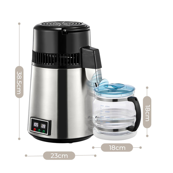 Water Distiller, 4.2L Upgraded Stainless Steel Distilled Water Machine, Distilled Water Maker with LCD Panel & Glass Container, Countertop Water Distiller for Home with Temperature Setting, Silver