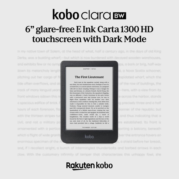 Kobo Clara BW | eReader | 6â€ Glare-Free Touchscreen with ComfortLight PRO | Dark Mode Option | Audiobooks | Waterproof | 16GB of Storage | Black
