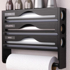 5-in-1 Cling Film Dispenser and Cutter Tin Foil Film Dispenser and Cutter, Foil Dispenser 40 cm Kitchen Roll Foil Organiser Storage Cling Film Cutter for Aluminum Foil Cling Film Wax Paper (Yellow)