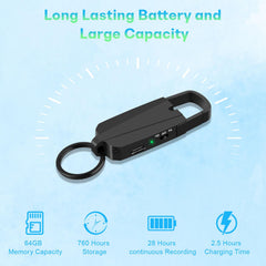 64GB Digital Voice Recorder with Playback - Keychain Voice Activated Recorders Audio Recording Device - 760 Hours Capacity for Lectures Meetings Music