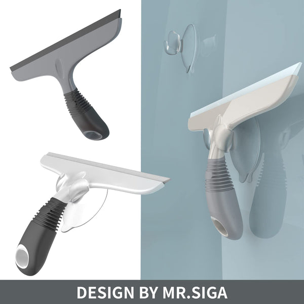 MR.SIGA Multi-Purpose Squeegee for Window, Glass, Shower Door, Car, Heavy Duty Window Scrubber, Suction Hook Included, 10 inch, White & Gray