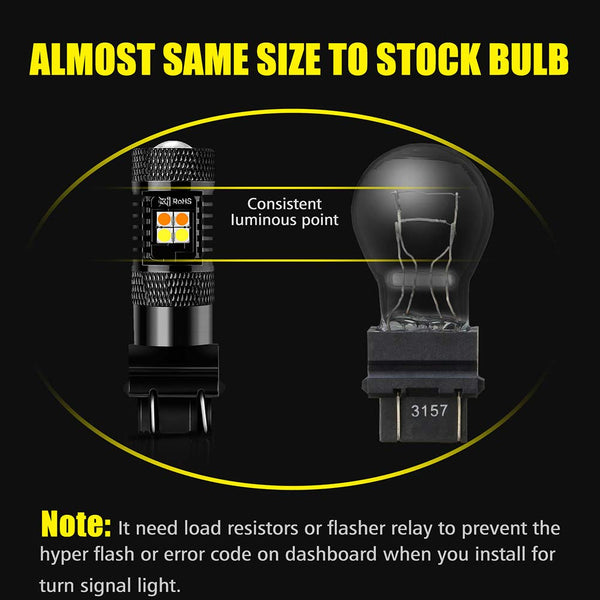 AUXLIGHT 3157 4157 3155 3457 Switchback LED Bulbs 16SMD Chipsets Parking Lights/Daytime Running Lights/DRL and Turn Signal Lights with Projector Replacement, White/Amber (Pack of 2)