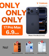 TORRAS for iPhone 17 Pro Max Case Crystal Clear, [Anti-Yellowing][Military-Grade Protection], Ultra Slim Transparent Anti-Scratch Back, Soft Bumper, Non-Slip 17 Pro Max Phone Case, Clear 6.9"