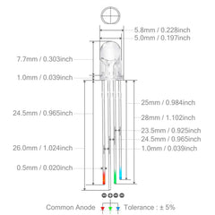 Chanzon 100 pcs 5mm RGB LED Diode Lights Tricolor (Multicolor Red Green Blue 4 pin Common Anode Clear DC 20mA/Color) Super Bright Lighting Bulb Lamps Electronics Components Light Emitting Diodes