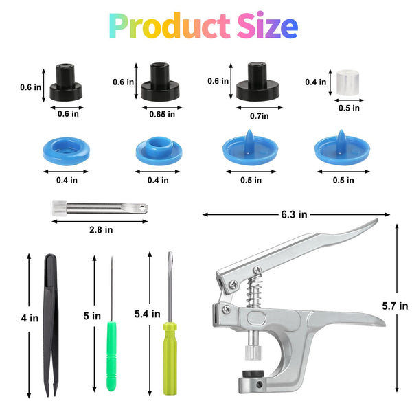 LIHAO Snap Pliers + 375 Set T5 Plastic Buttons Fastener + 12pcs Sewing Clips