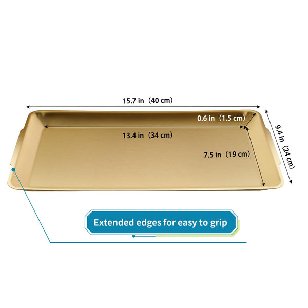 Skelang Stainless Steel Serving Platter, 40 Cm Rectangle Dinner Plate, Vanity Tray for Party, Camping, BBQ, Desserts, Appetizer, Bathroom Supplies (Brushed Gold)