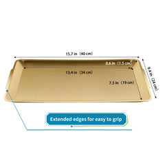 Skelang Stainless Steel Serving Platter, 40 Cm Rectangle Dinner Plate, Vanity Tray for Party, Camping, BBQ, Desserts, Appetizer, Bathroom Supplies (Brushed Gold)