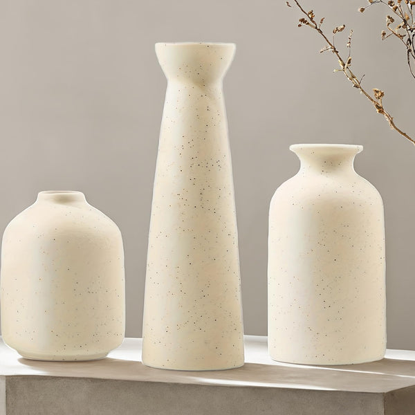 Ceramic Vase Set, 3 Piece, Small Boho Style, White (Beige)