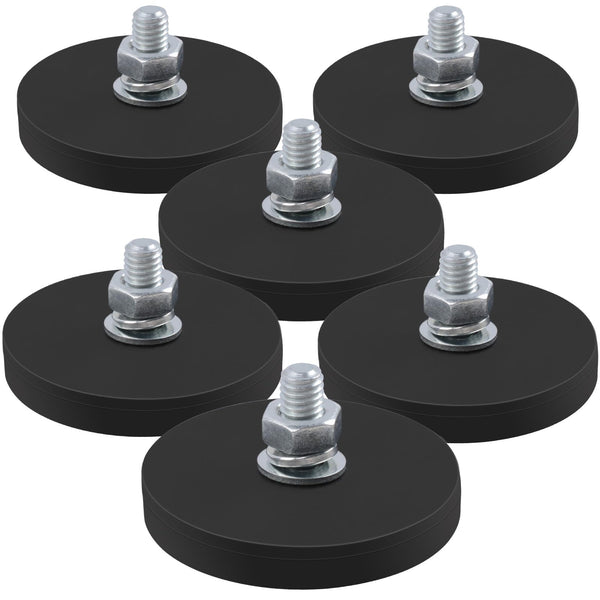 MIN CI 6pcs Rubber Neodymium Round Black Magnets with Thread D43x6mm M6, Strong Magnetic Force 18kg
