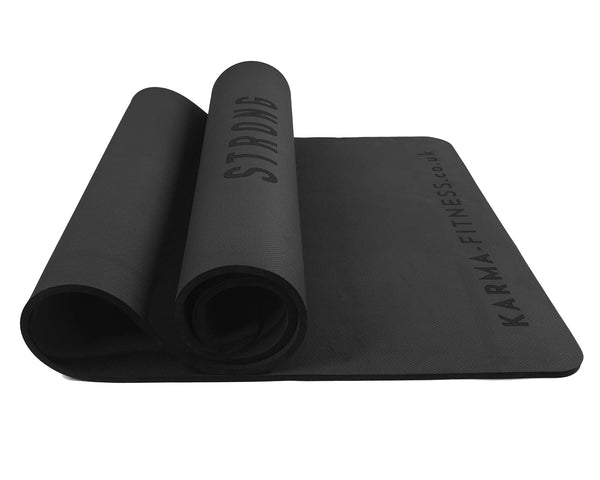 Large Exercise Mat – Extra Wide & Extra Thick Yoga Mat (183cm x 80cm x 10mm), TPE Fitness Mat with Free Carry Straps, Perfect for HiiT Home Workouts & Pilates - 'STRONG & FLEXIBLE' (Black)