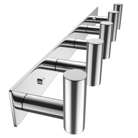 WUIVIUT Heavy Duty Hook Clothes Rail, Stainless Steel T Shaped Coat Hook 14.76 Inch Wall-Mounted Hooks for Hanging Clothes, 37.5cm Wall Hooks for Hanging Jackets & Bags (Polished Chrome, 5 Hooks)