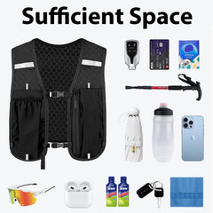 Unisex Running Vest with Phone Holder & Storage Adjustable Hydration Vest Lightweight & Breathable Running Backpack for Running Cycling Hiking (black, one size)