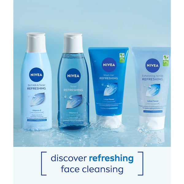 NIVEA 2-in-1 Refreshing Milk & Toner (200ml), Face Cleanser with Vitamin E and Hydramine, Deeply Cleanses, Tones, and Intensively Moisturises Skin, Make-Up Remover