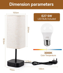 Table-Lamp-Bedside-Touch-Control-Dimmable-Charging-Rechargeable USB A+C Charger Ports 3-Way Dimmer Linen Fabric Shade Lamps LED Tables Lampe Reading Night Modern Lights Bedroom Living Bed Side Lounge