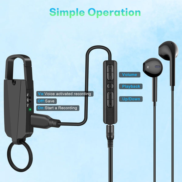 64GB Digital Voice Recorder with Playback - Keychain Voice Activated Recorders Audio Recording Device - 760 Hours Capacity for Lectures Meetings Music