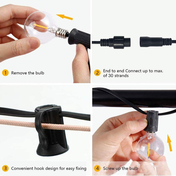 Svater Festoon Lights Outdoor 15M, G40 LED String Lights Mains Powered with 26 1W Plastic Bulbs, Waterproof Connectable Festoon Lights Outdoor for Garden Patio Wedding Porch, 2700K Warm White