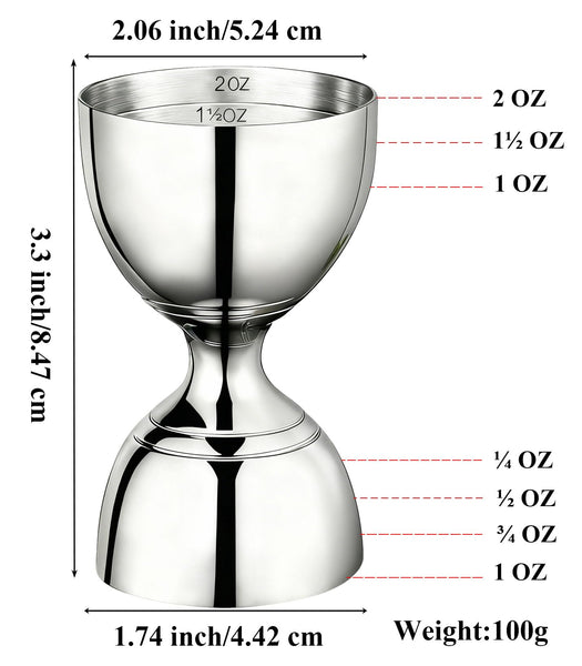 Professional Bartender Jigger - Premium Cocktail Bell Jiggers - 1oz & 2oz Double-Sided Stainless Steel Measuring Cup with Etched Inside Markings, Easy Read Ounce Lines for Home Bar & Cocktail Making