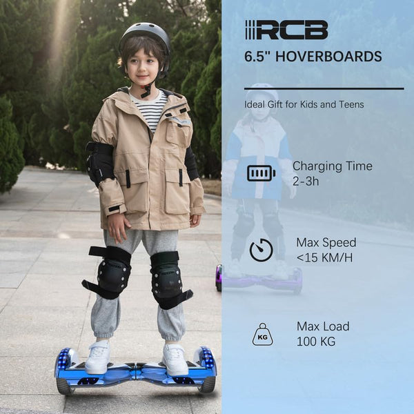 RCB Hoverboards for Kids and Adults 6.5 inch, Hoverboards with Bluetooth - Speaker - Colorful LED Lights, Hover Board Gift for Kids and Teenager