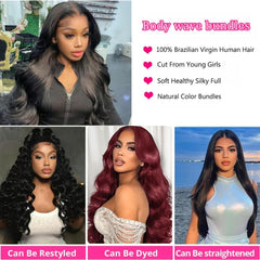 Body Wave Human Hair Bundles 16 18 20 Inch 3 Bundles 12A 100% Unprocessed Brazilian Virgin Body Wave Bundles Human Hair Extensions Quick Weave Bundles Natural Black Color