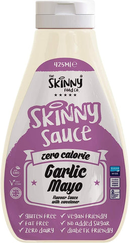 Skinny Food Co Sugar Free Garlic Mayo Sauce 425ml - Virtually Zero Calorie Sauce - Vegan & Keto-Friendly - Sugar Free Garlic Mayonnaise Sauce - Gluten Free