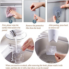 30 Pcs Self Adhesive Heavy Duty Wall Hooks, 22 lb/10 kg Max, Transparent Strong Adhesive Sticker Hook Wall Hook, No Drilling Sticky Hanging Hooks for Bathroom Kitchen Corner Shower Caddy Shelf Basket