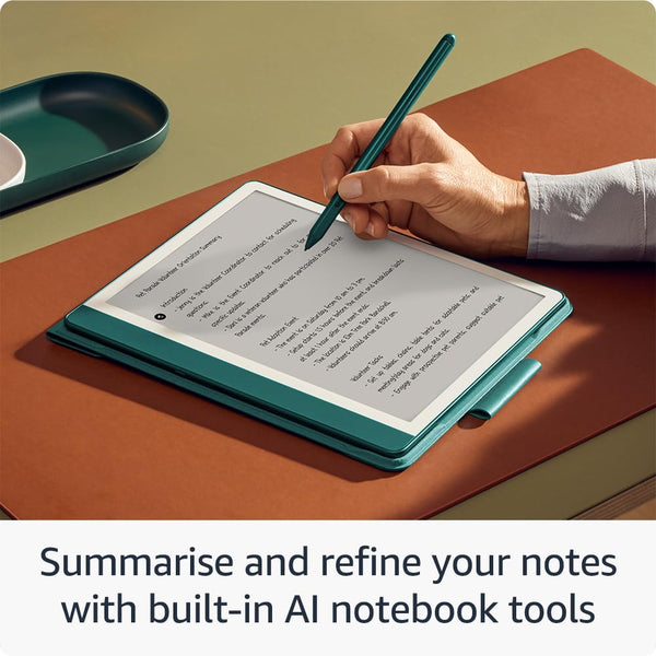Amazon Kindle Scribe (64 GB) – Redesigned display with uniform borders. Now write directly on books and documents. With built-in notebook summarisation. Includes Premium Pen – Jade Metallic