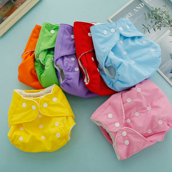 Deuson 7Pcs Baby Cloth Nappies Reusable Pocket Nappy Washable Adjustable Cloth Diapers Super Absorbent Cloth Nappies Multi-Color Comfortable Cloth Diapers for Baby Infants Boys Girls N