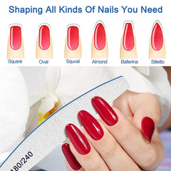 BLESWIN Professional Nail File Set, 12Pcs Double-Sided Nail Files, 180/240 Grit, Washable and Reusable, Natural Color, Eco-friendly Sponge + Plastic (PP) Material