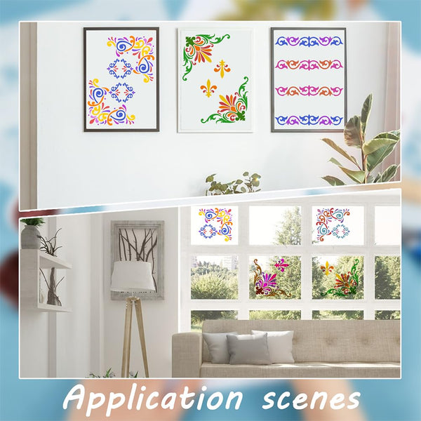 INFUNLY 4PCS Corner Stencils for Painting Flower Border Wall Stencil Large Square Lace Tile Stencil Corner Furniture Stencils Reusable DIY Art Craft Template for Wood Walls Canvas Paper Fabric Floor