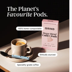 Grind House Blend Coffee Pods – Pack of 100 Biodegradable Capsules – 100% Arabica – Nespresso® Original Compatible – Home Compostable – Barista Quality and Specialty Grade – Medium Roast