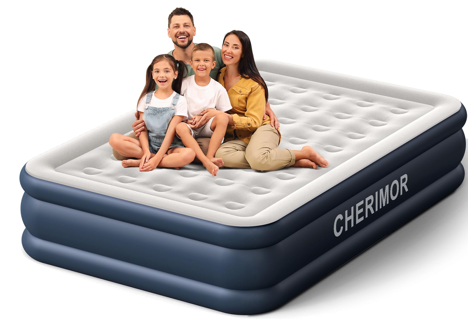 CHERIMOR Air Mattress with Built in Pump, 18 inch High Thicken Durable Queen Inflatable Mattress for Guests & Home, 3 Mins Inflatable, Waterproof Blow up Mattress with Carry Bag, Air Bed for Camping