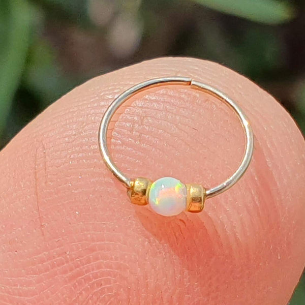 Thin 14k Gold Filled Tiny Nose Ring Hoop - 2 mm White Opal piercing Nose Hoop - 24 gauge very Thin Nose Hoop Tiny Piercings Nose Rings hoop - Opal nose rings
