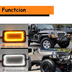 Tonsya For 1997 1998 1999 2000 2001 2002 2003 2004 2005 2006 Jeep Wrangler TJ Front Corner Turn Signal Parking Lights & Daytime running lamps 2 IN 1 Smoked Lens 55157033AA, 55157032AA